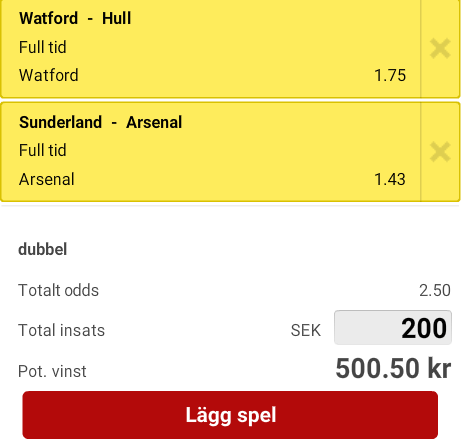 Dagens dubbel premier league